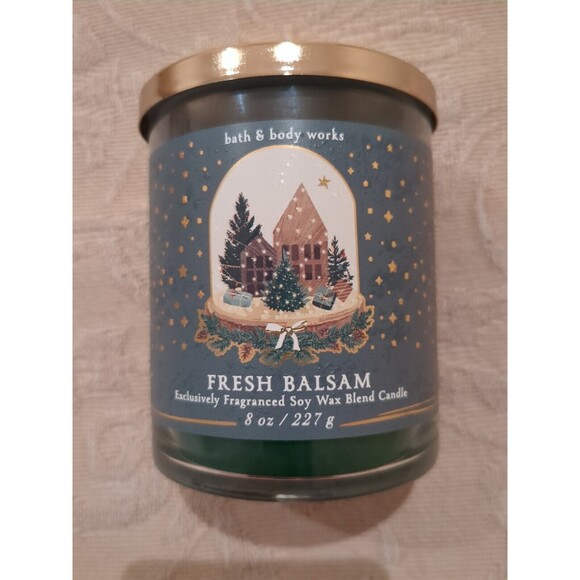 Bath & Body Works FRESH BALSAM Single Wick Candle 8 Oz Wonderful Natural Smell - Picture 2 of 6